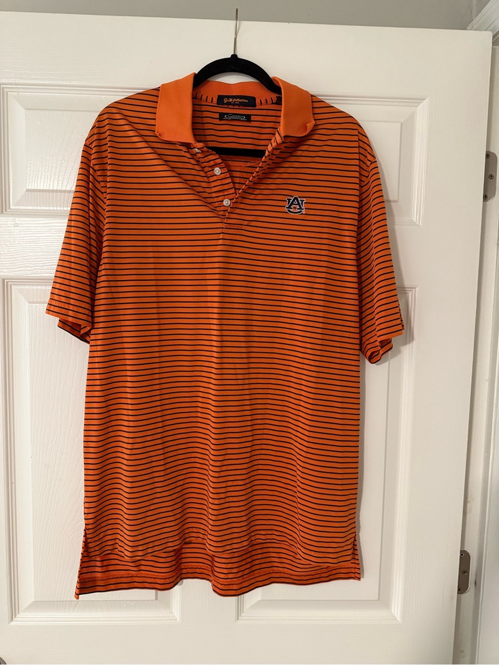 JM Collection Orange and Navy Striped Polo Shirt